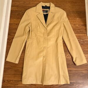 Vintage Women's Beige Leather Trench Coat Jacket